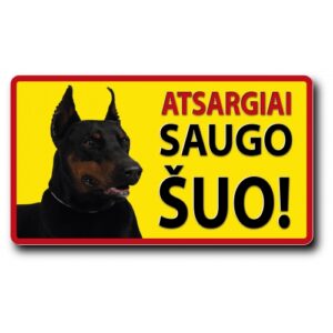 Plastikinė lentelė "Atsargiai saugo šuo"